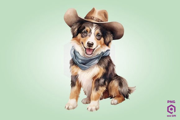 Cowboy Australian Shepherd Dog Clipart