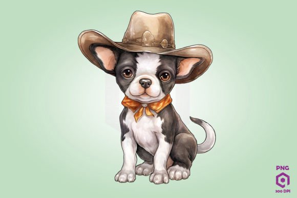 Cowboy Boston Terrier Dog Clipart