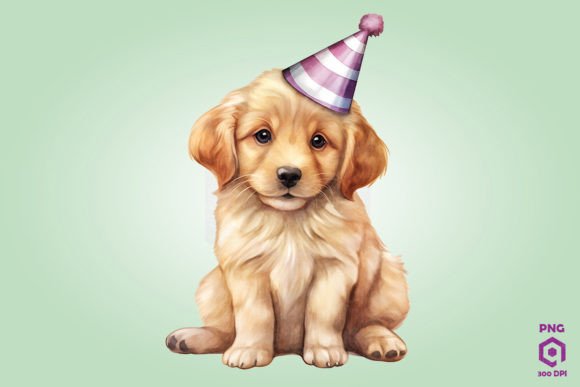 Golden Retriever Dog in Birthday Hat