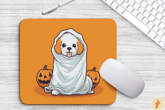 Happy Cavoodle Dog in Ghost Costume