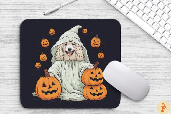 Happy Labradoodle Dog in Ghost Costume