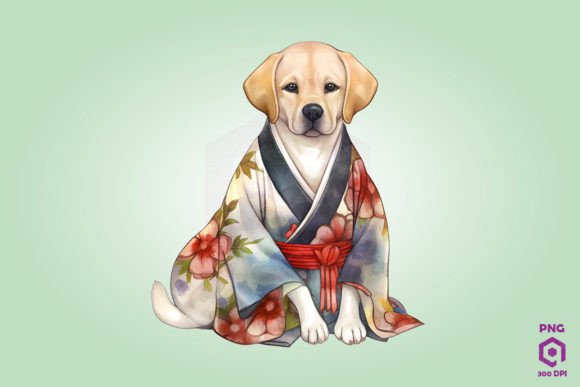 Labrador Retriever Dog in Kimono PNG