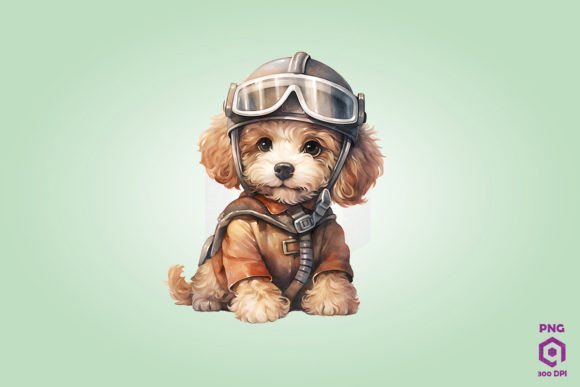 Poodle Dog in Helmet PNG for Embroidery Projects